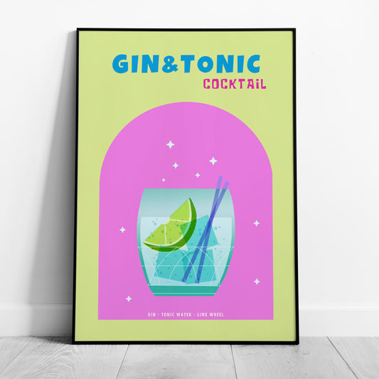 Modern Refreshing Gin and Tonic Cocktail Drink - Rolled Poster Wall Art Print