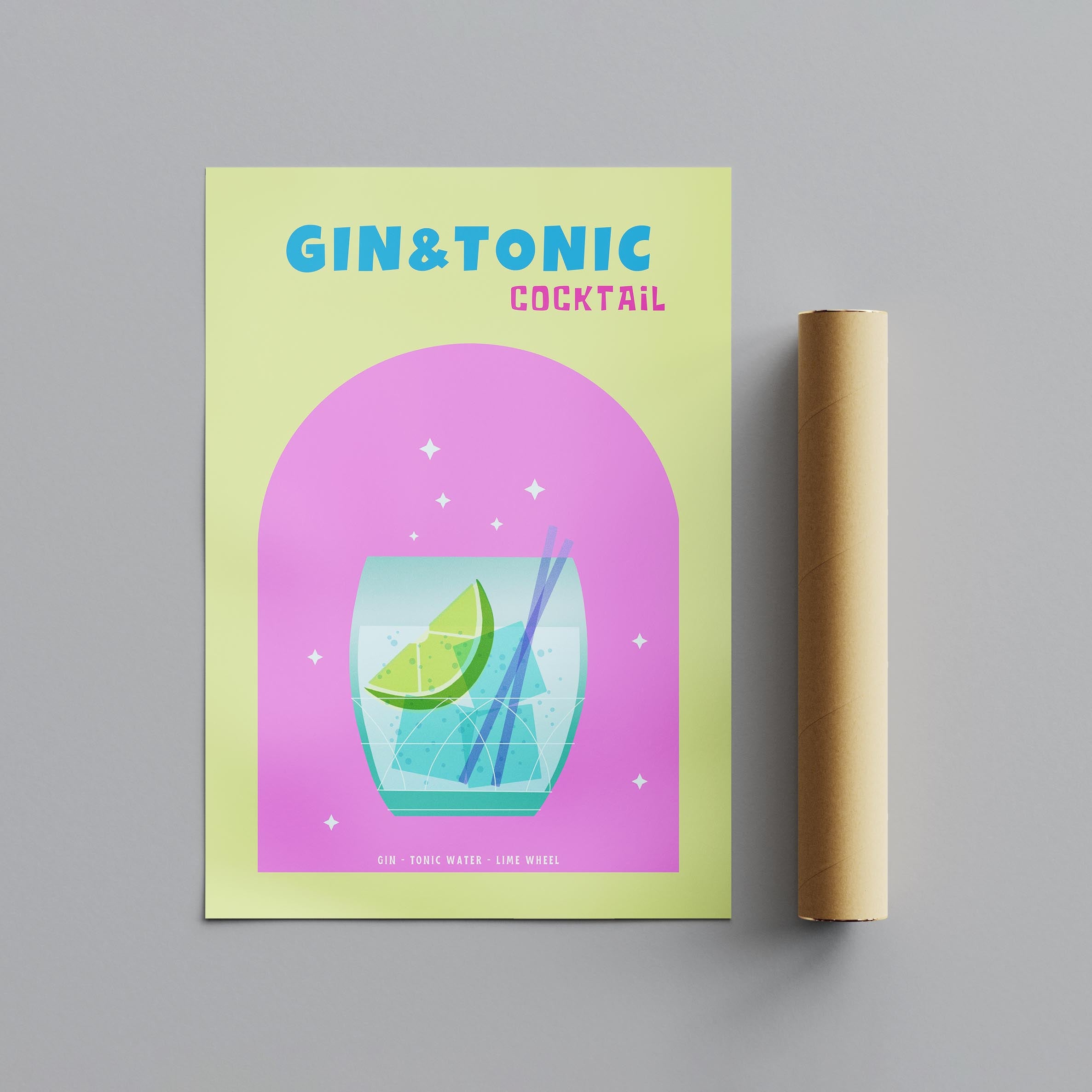 Modern Refreshing Gin and Tonic Cocktail Drink - Rolled Poster Wall Art Print | House Prints
