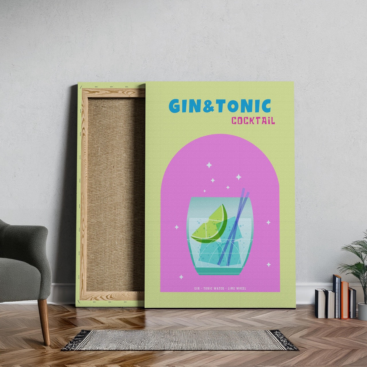 Modern Refreshing Gin and Tonic Cocktail Drink - Framed Canvas Wall Art Print - House Prints