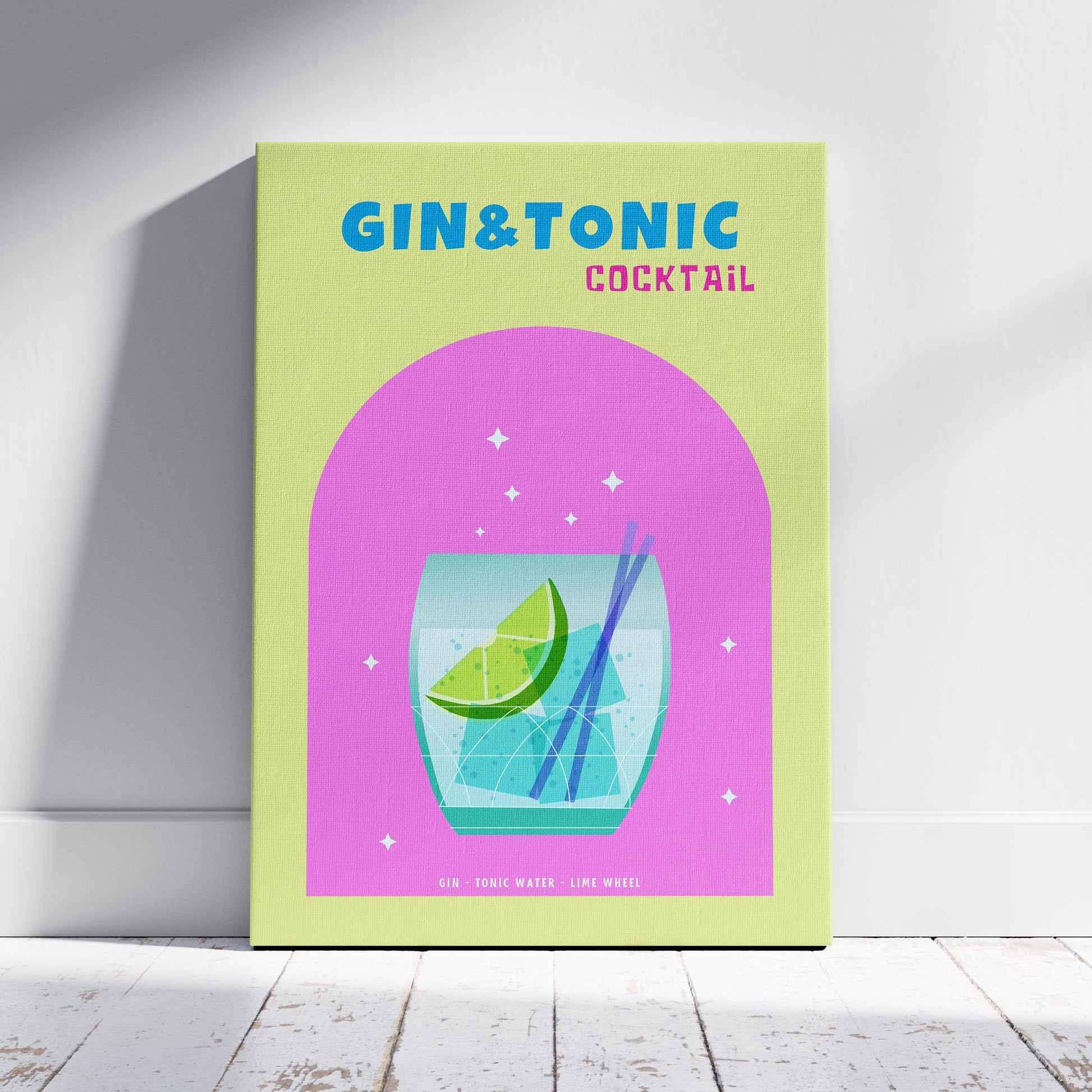 Modern Refreshing Gin and Tonic Cocktail Drink - Framed Canvas Wall Art Print - House Prints