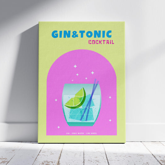 Modern Refreshing Gin and Tonic Cocktail Drink - Framed Canvas Wall Art Print - House Prints