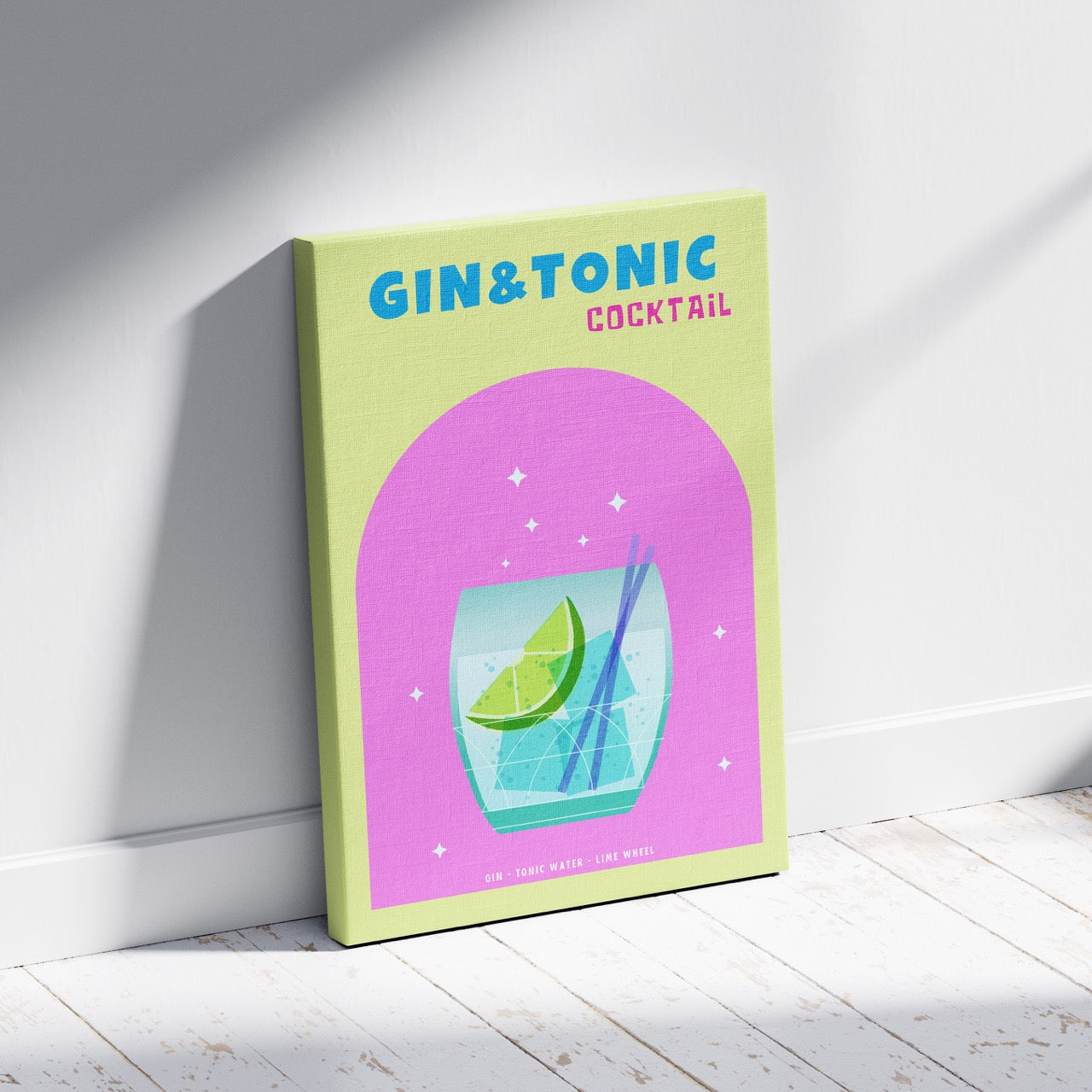 Modern Refreshing Gin and Tonic Cocktail Drink - Framed Canvas Wall Art Print - House Prints
