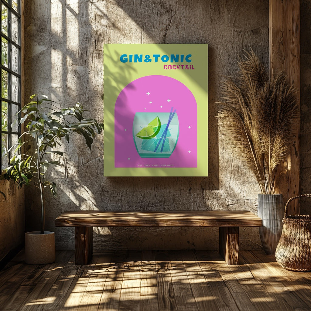 Modern Refreshing Gin and Tonic Cocktail Drink - Framed Canvas Wall Art Print | House Prints