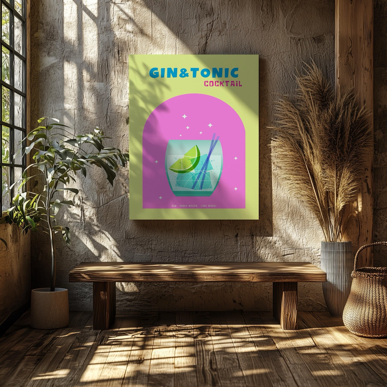 Modern Refreshing Gin and Tonic Cocktail Drink - Framed Canvas Wall Art Print | House Prints