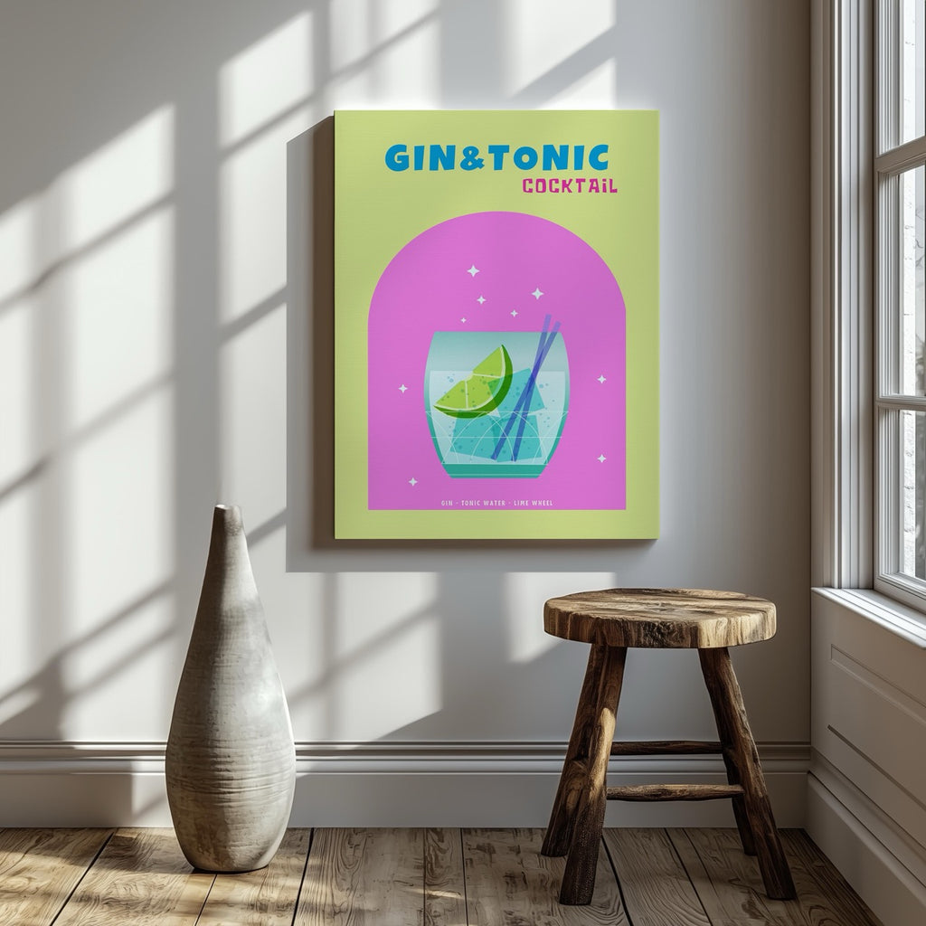 Modern Refreshing Gin and Tonic Cocktail Drink - Framed Canvas Wall Art Print | House Prints