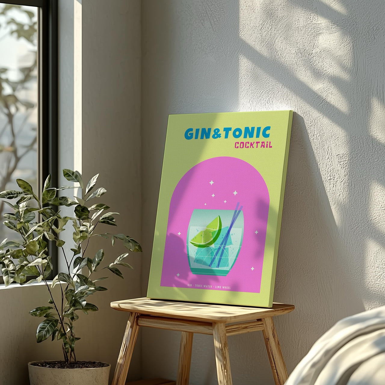 Modern Refreshing Gin and Tonic Cocktail Drink - Framed Canvas Wall Art Print | House Prints