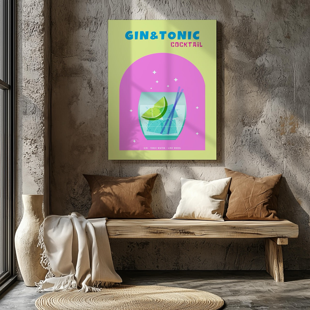 Modern Refreshing Gin and Tonic Cocktail Drink - Framed Canvas Wall Art Print | House Prints