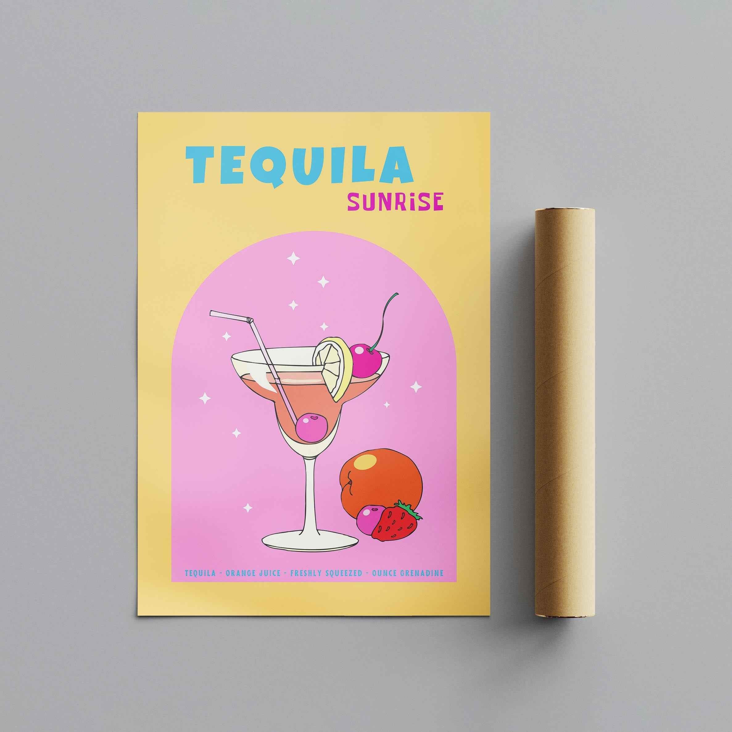 Vibrant Tequila Sunrise Cocktail Drink - Rolled Poster Wall Art Print | House Prints