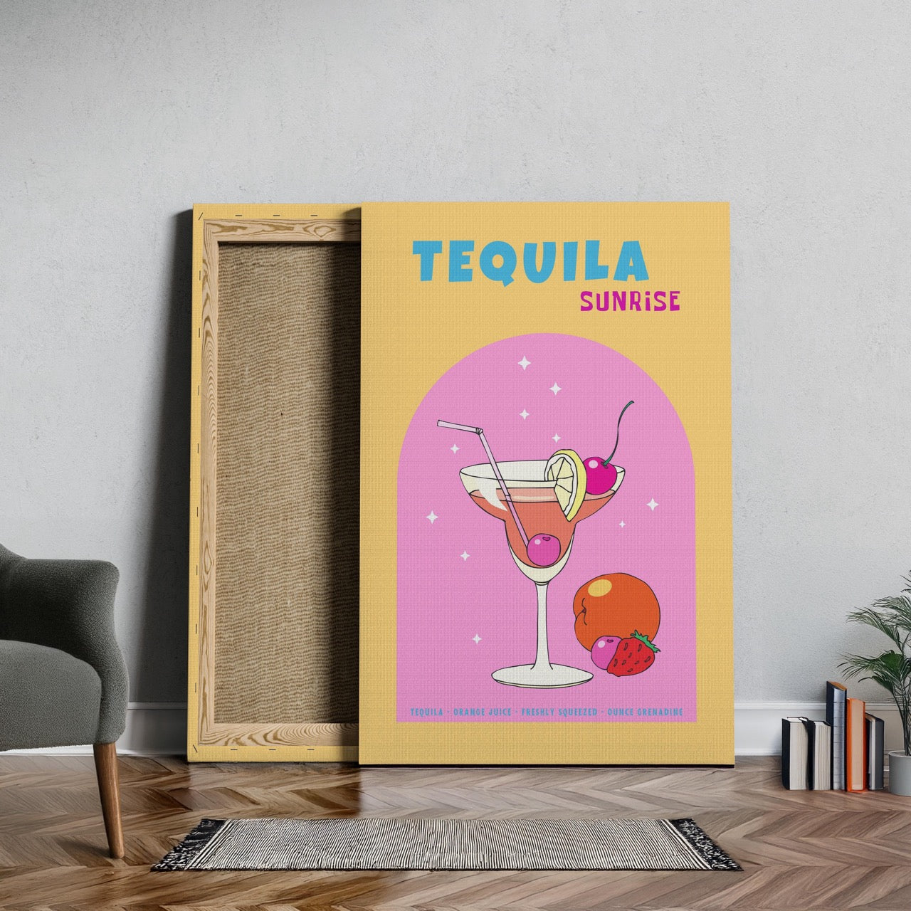 Vibrant Tequila Sunrise Cocktail Drink - Framed Canvas Wall Art Print | House Prints