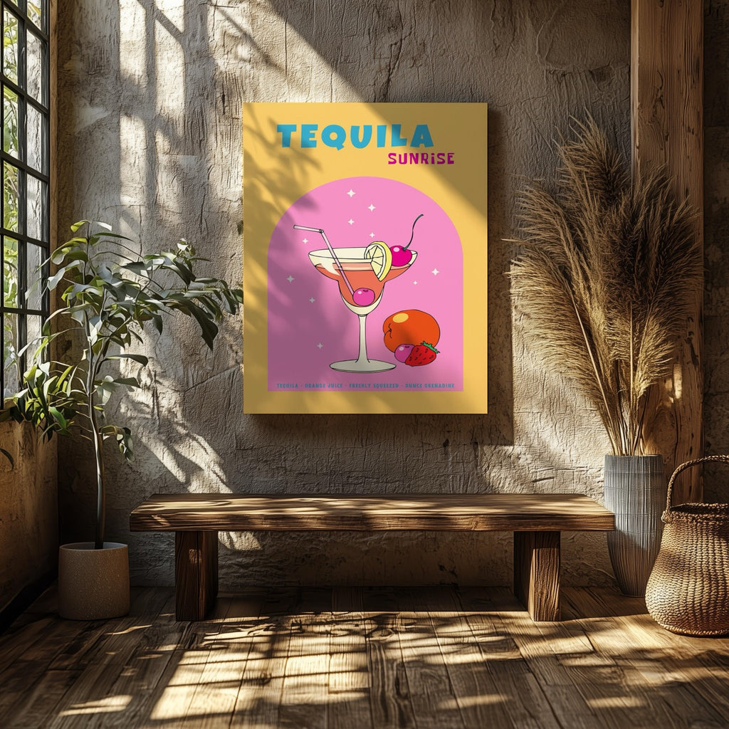 Vibrant Tequila Sunrise Cocktail Drink - Framed Canvas Wall Art Print | House Prints