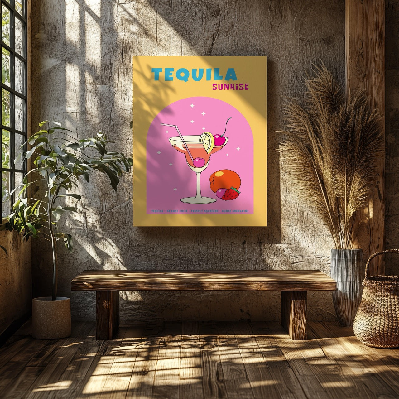 Vibrant Tequila Sunrise Cocktail Drink - Framed Canvas Wall Art Print | House Prints