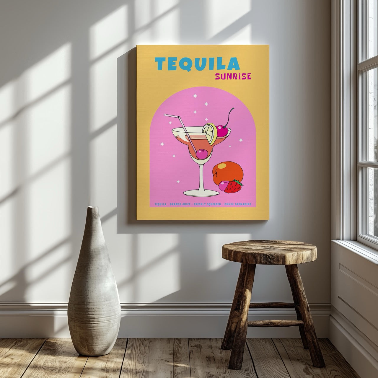 Vibrant Tequila Sunrise Cocktail Drink - Framed Canvas Wall Art Print | House Prints