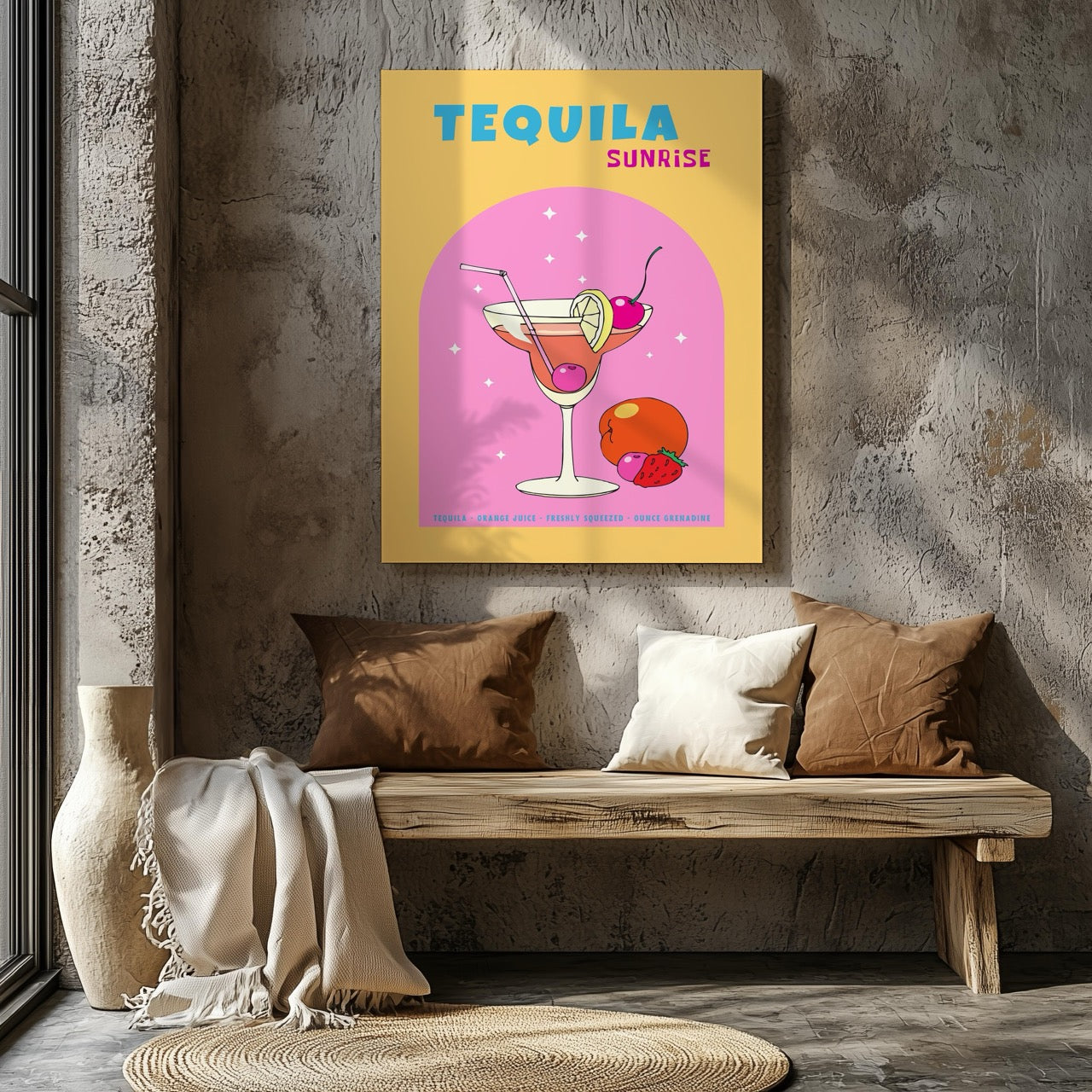 Vibrant Tequila Sunrise Cocktail Drink - Framed Canvas Wall Art Print | House Prints