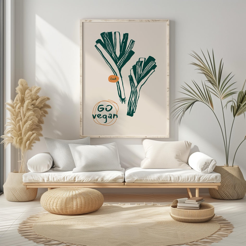 Go Vegan Leeks Kitchen Food - Rolled Poster Wall Art Print | House Prints