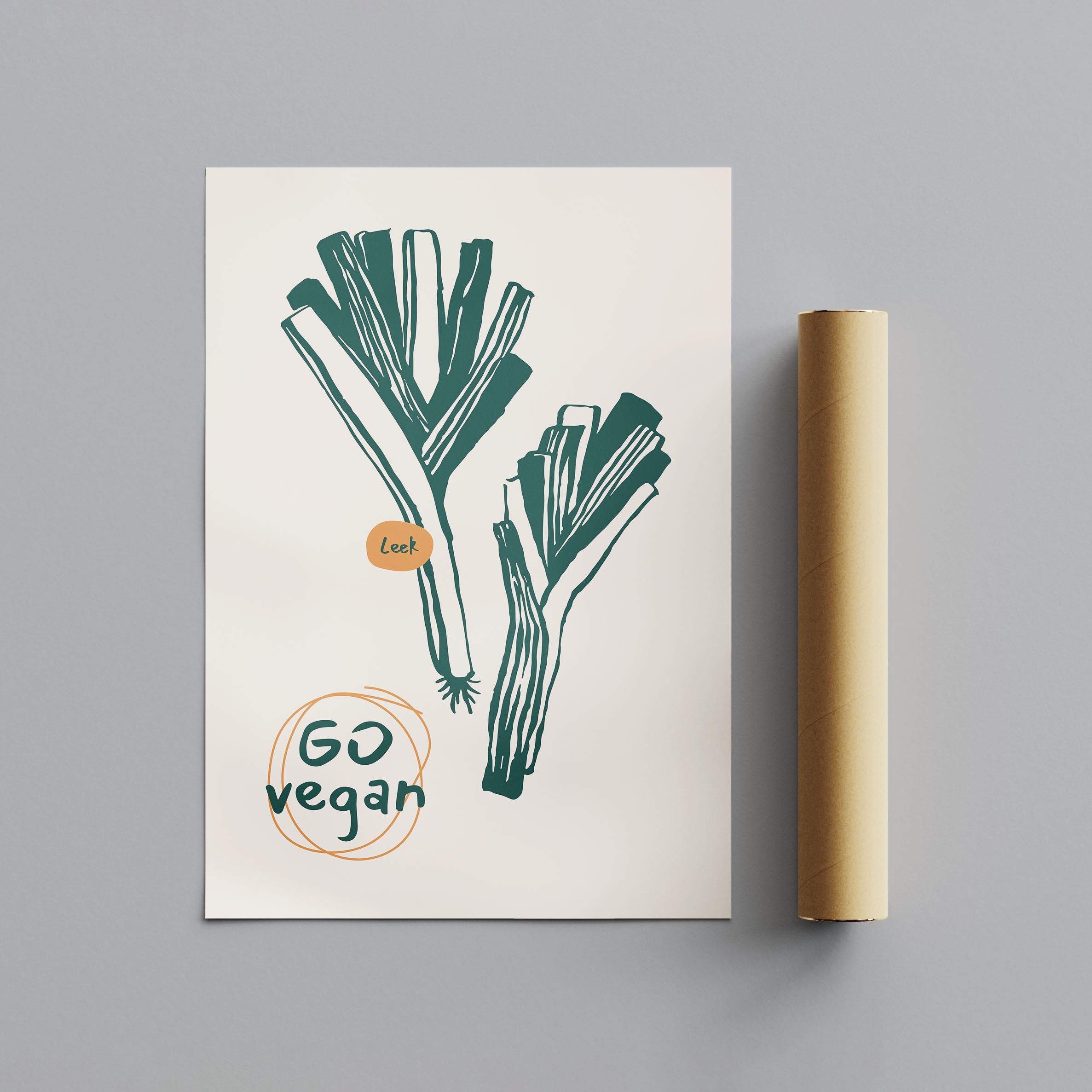 Go Vegan Leeks Kitchen Food - Rolled Poster Wall Art Print | House Prints