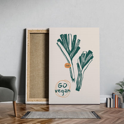 Go Vegan: Leek Vegetable Kitchen Inspiration - Framed Canvas Wall Art Print - House Prints