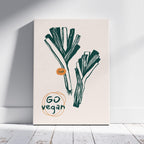 Go Vegan: Leek Vegetable Kitchen Inspiration - Framed Canvas Wall Art Print | House Prints