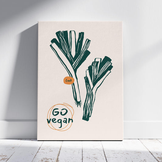 Go Vegan: Leek Vegetable Kitchen Inspiration - Framed Canvas Wall Art Print - House Prints