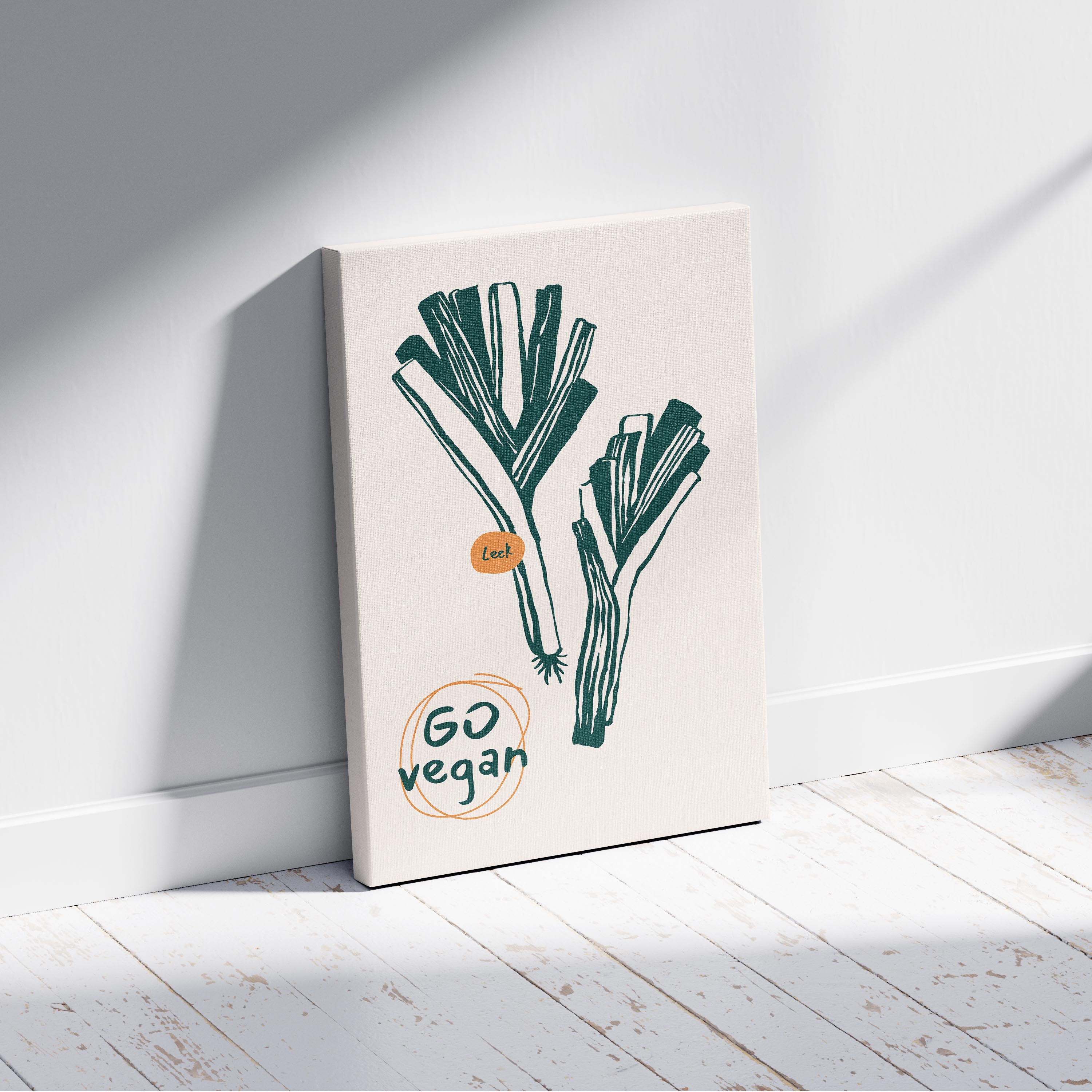 Go Vegan: Leek Vegetable Kitchen Inspiration - Framed Canvas Wall Art Print | House Prints