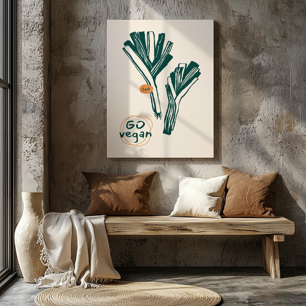 Go Vegan: Leek Vegetable Kitchen Inspiration - Framed Canvas Wall Art Print - House Prints