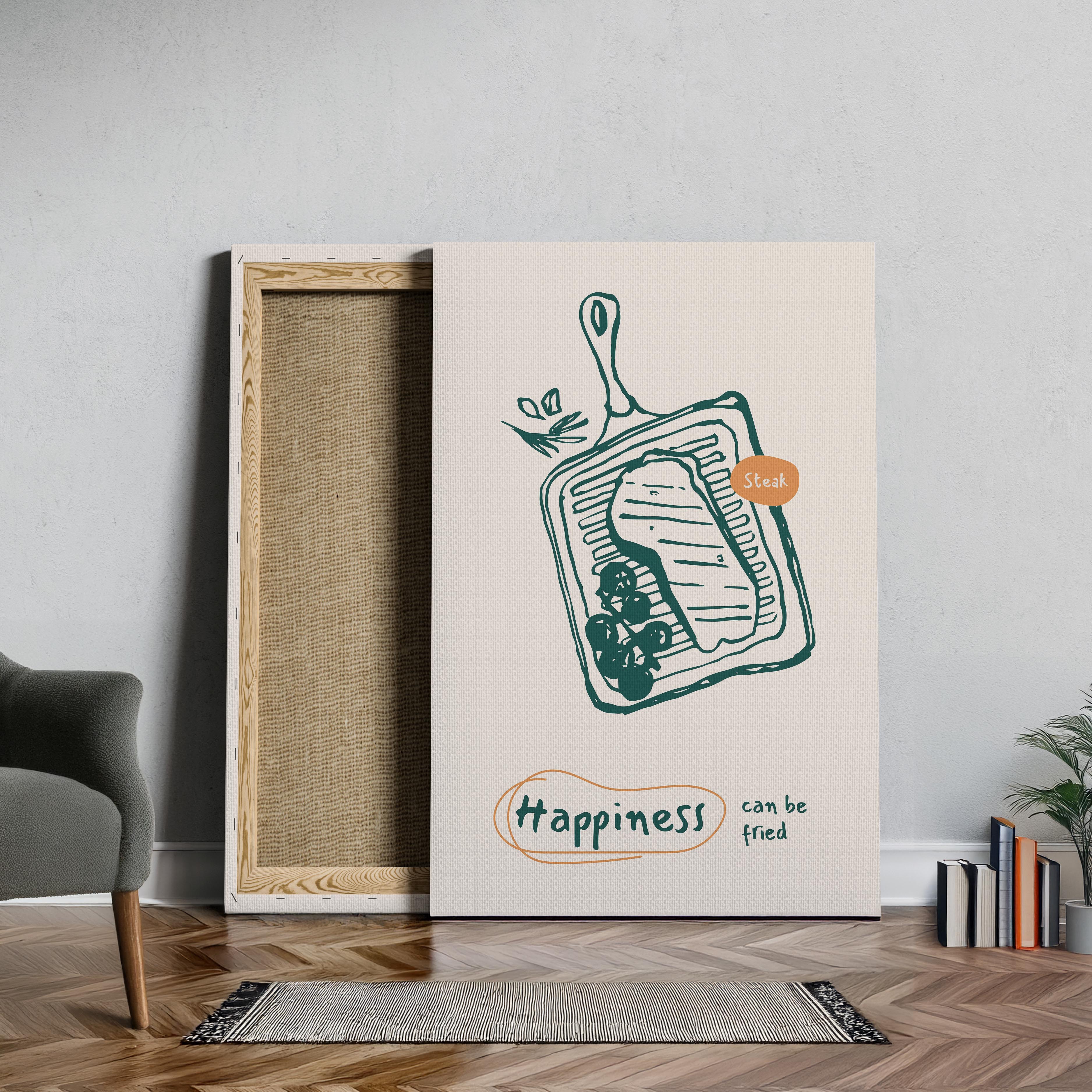 Happiness Can Be Fried Kitchen Cooking - Framed Canvas Wall Art Print | House Prints