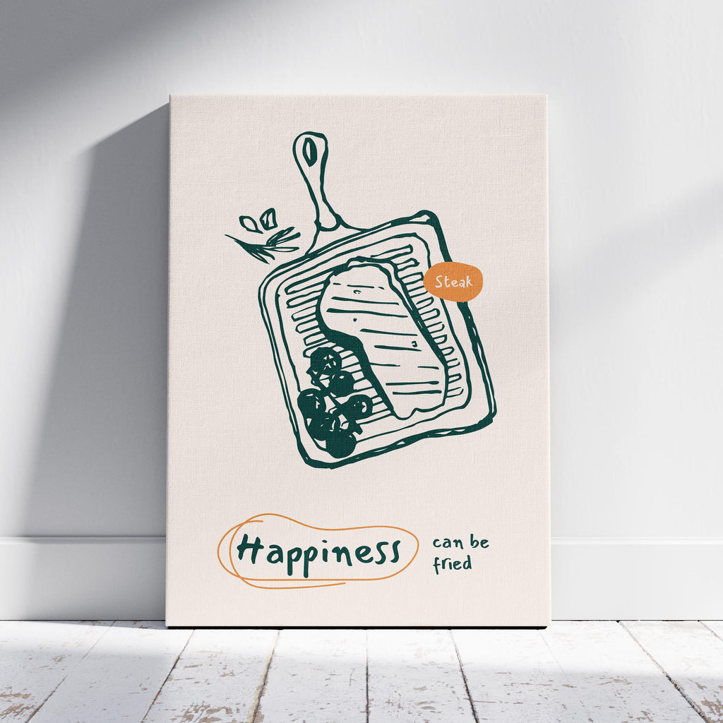 Happiness Can Be Fried Kitchen Cooking - Framed Canvas Wall Art Print | House Prints
