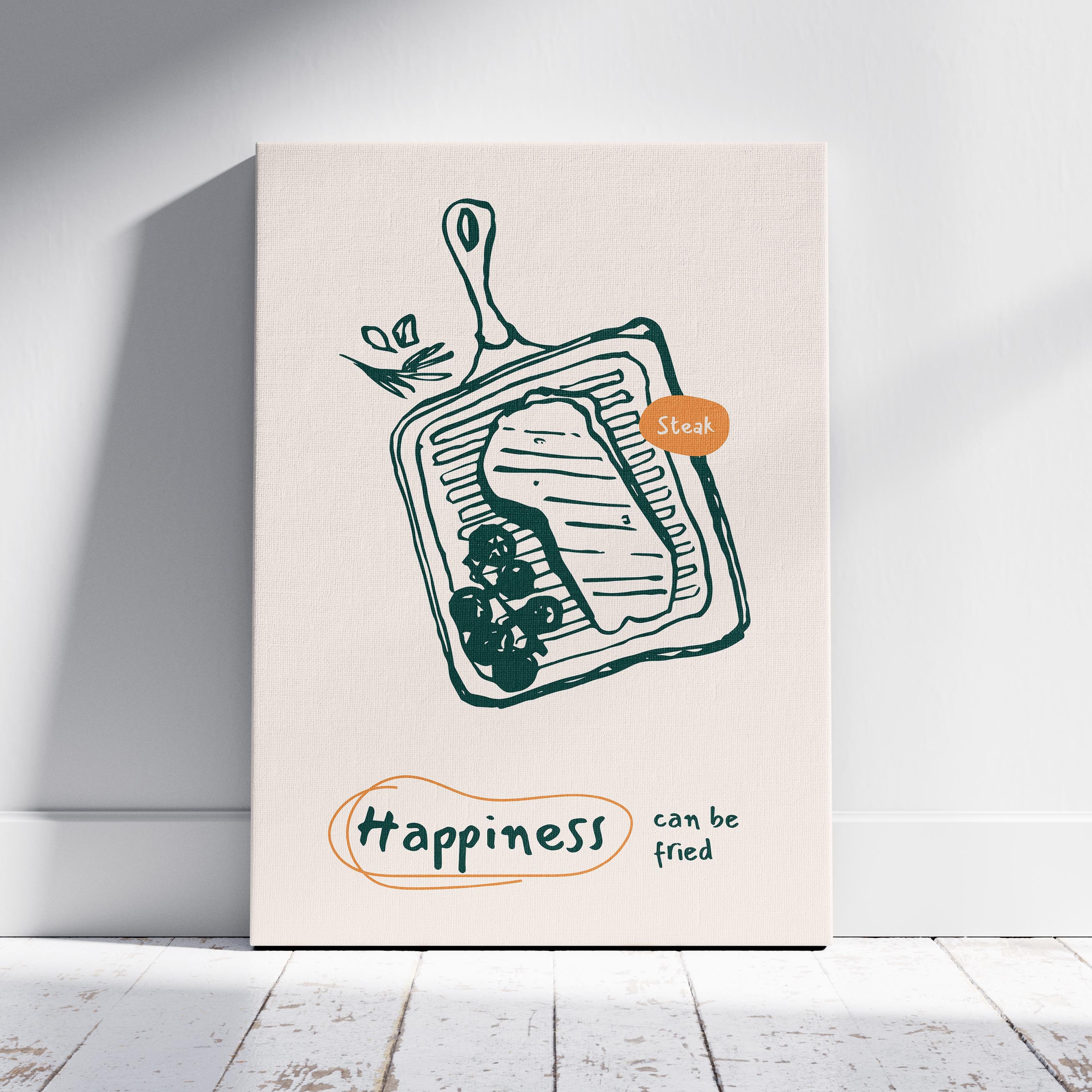 Happiness Can Be Fried Kitchen Cooking - Framed Canvas Wall Art Print | House Prints