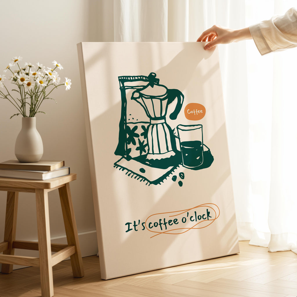 It's Coffee O'Clock Kitchen Drinks - Framed Canvas Wall Art Print | House Prints