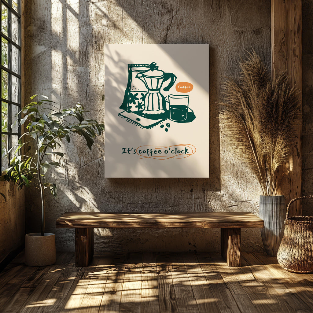 It's Coffee O'Clock Kitchen Drinks - Framed Canvas Wall Art Print | House Prints