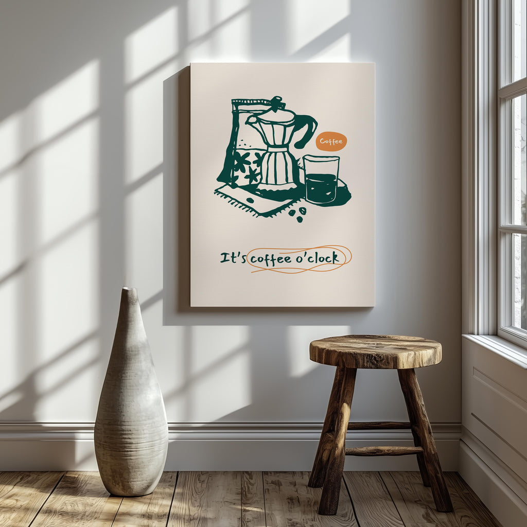 It's Coffee O'Clock Kitchen Drinks - Framed Canvas Wall Art Print | House Prints