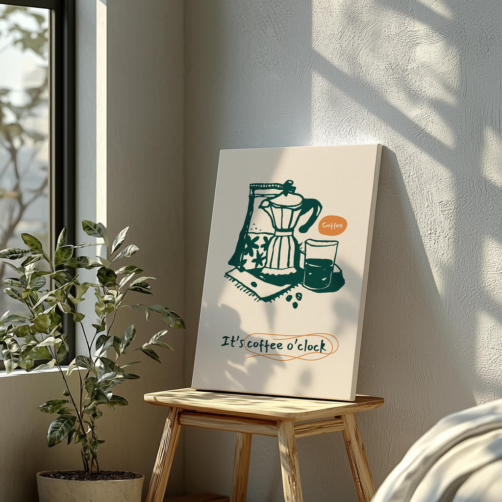 It's Coffee O'Clock Kitchen Drinks - Framed Canvas Wall Art Print | House Prints
