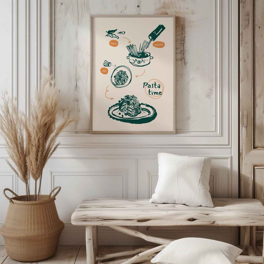 Spaghetti Pasta Recipe Kitchen Food - Rolled Poster Wall Art Print | House Prints