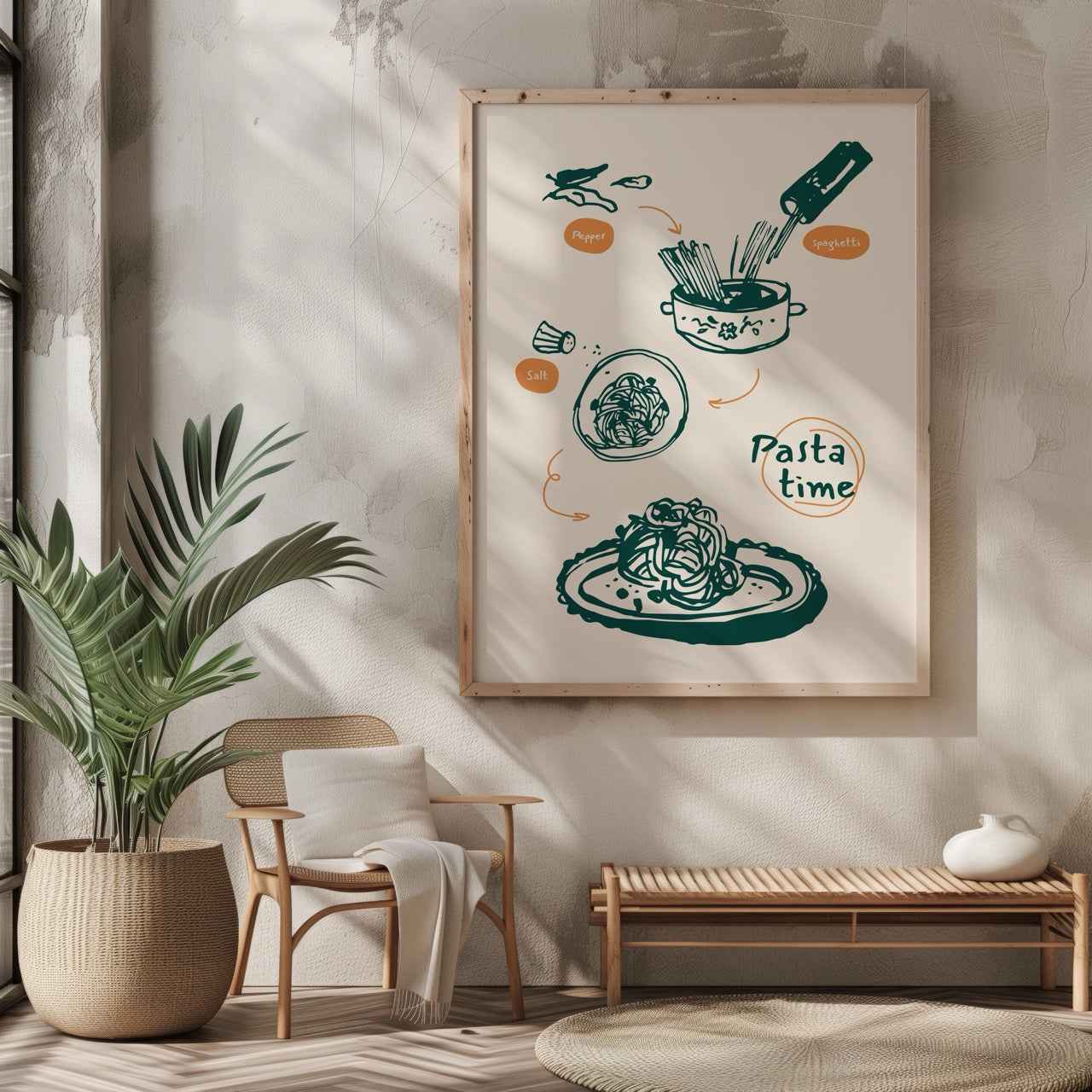 Spaghetti Pasta Recipe Kitchen Food - Rolled Poster Wall Art Print | House Prints
