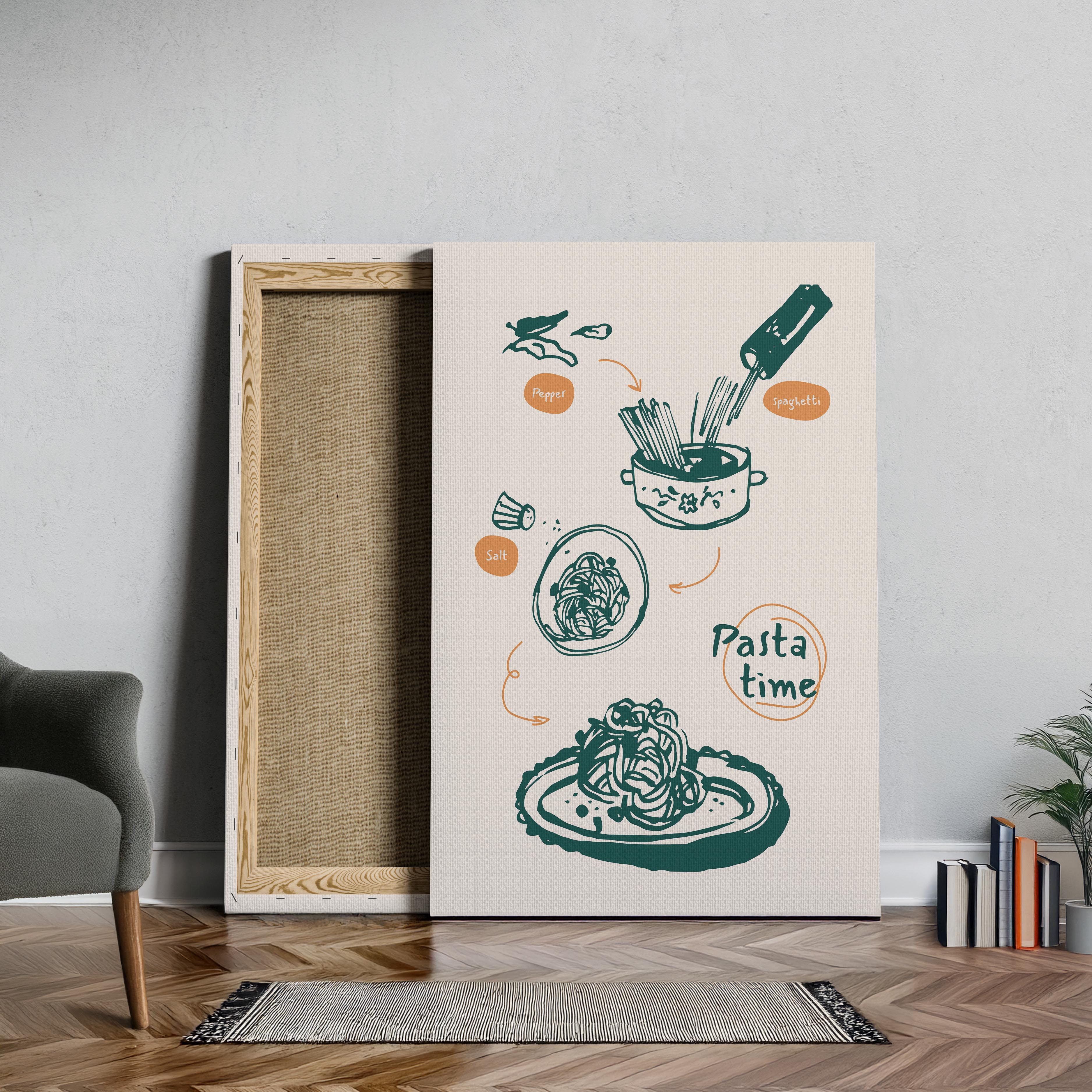 Spaghetti Pasta Recipe Kitchen Food - Framed Canvas Wall Art Print | House Prints