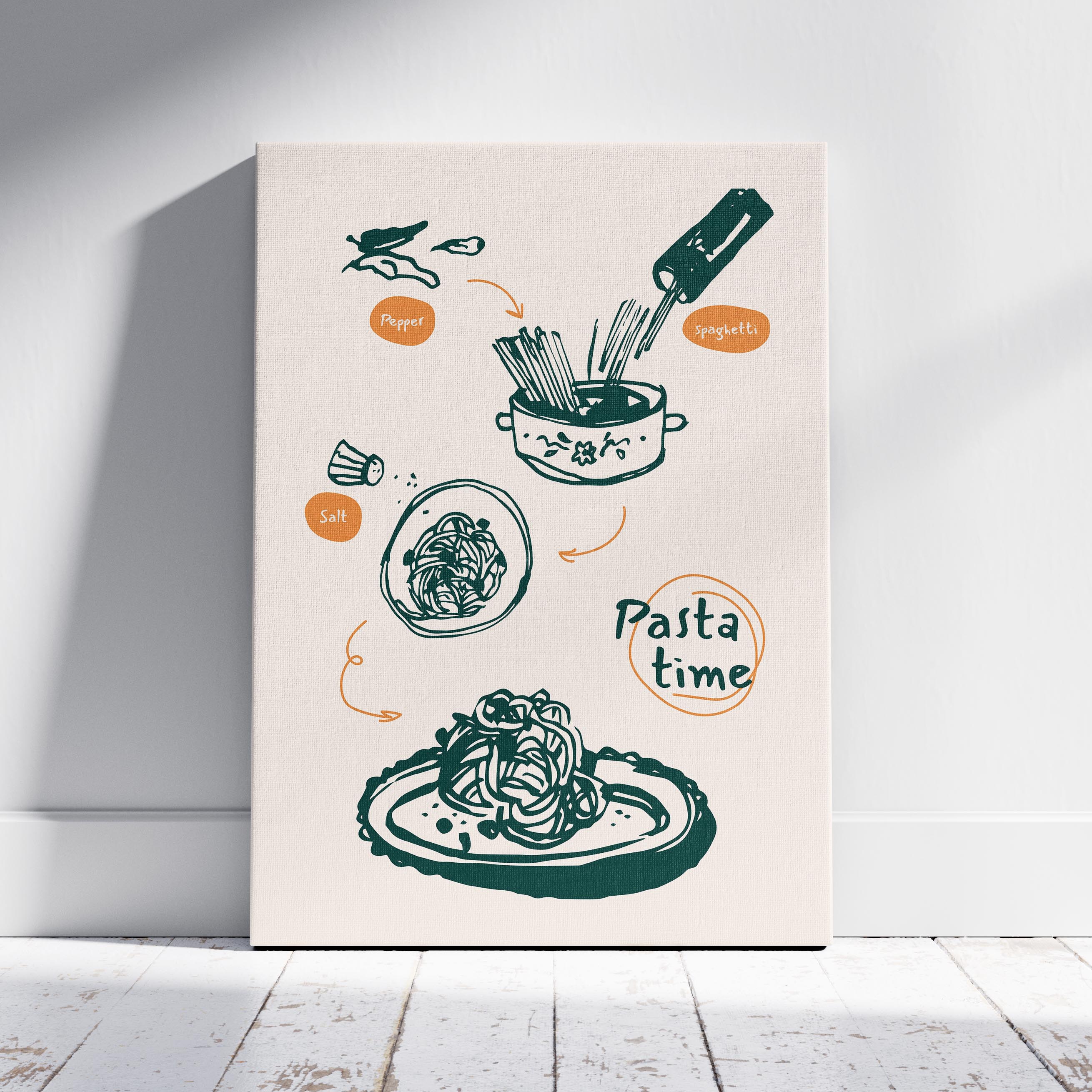 Spaghetti Pasta Recipe Kitchen Food - Framed Canvas Wall Art Print | House Prints