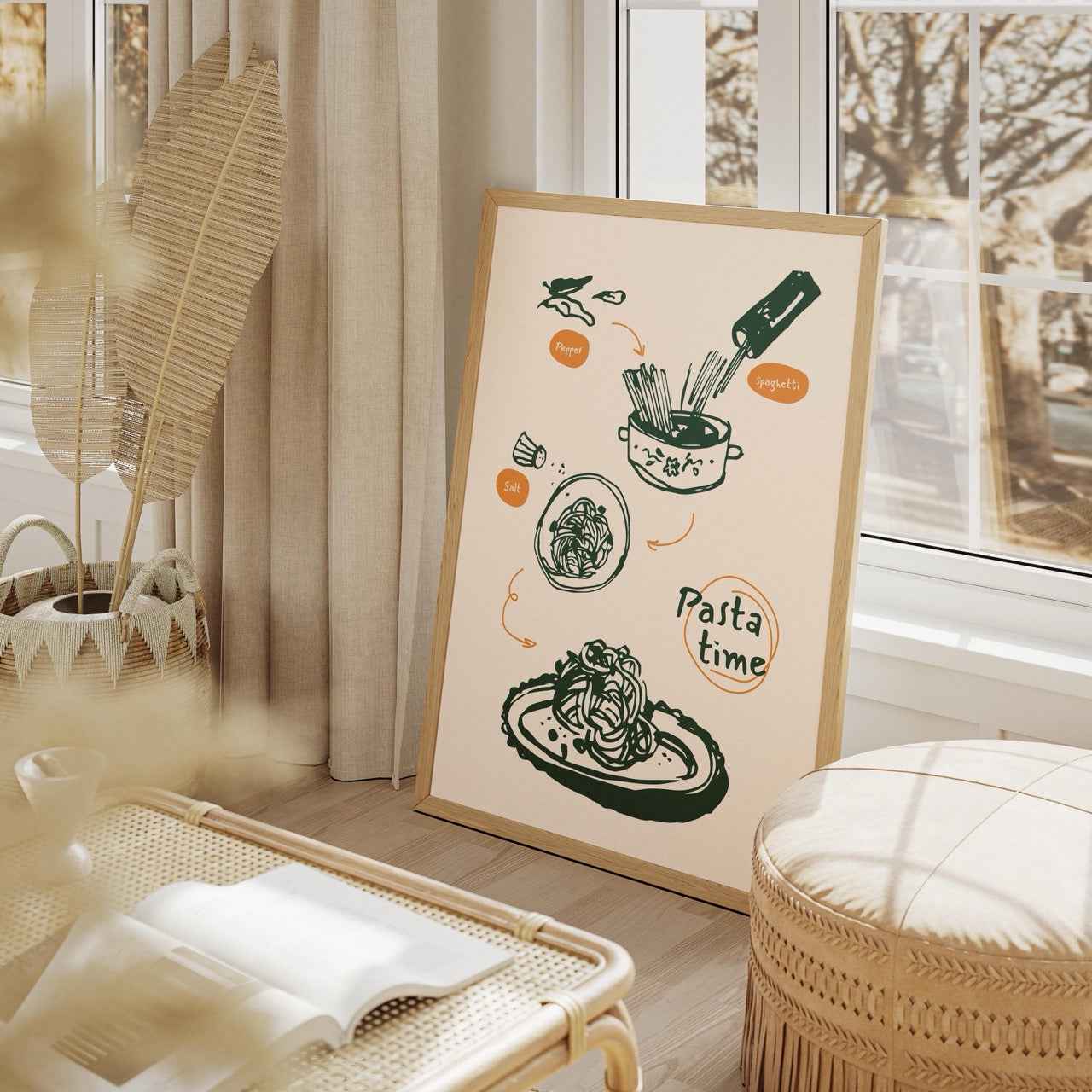 Spaghetti Pasta Recipe Kitchen Food - Rolled Poster Wall Art Print | House Prints