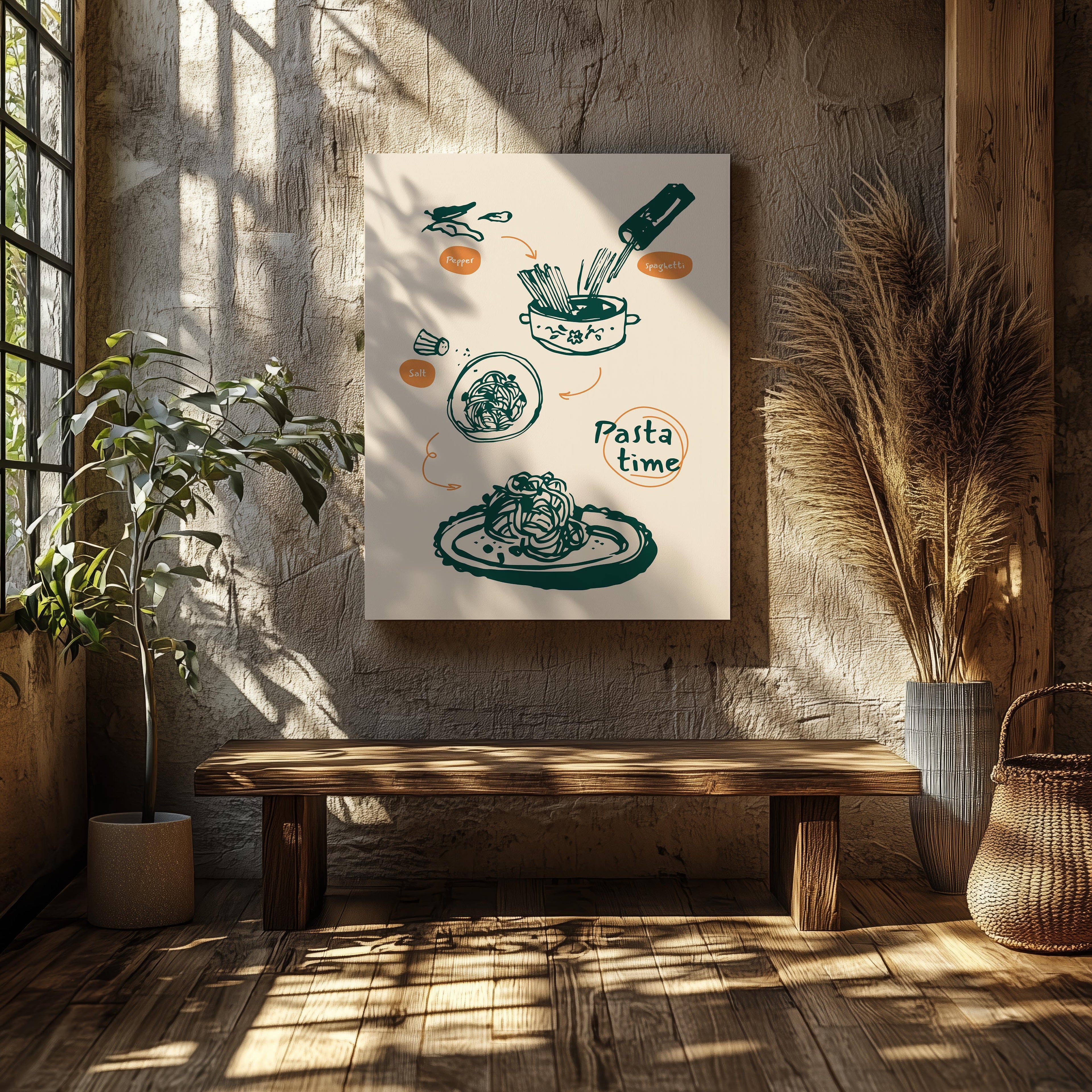 Spaghetti Pasta Recipe Kitchen Food - Framed Canvas Wall Art Print | House Prints