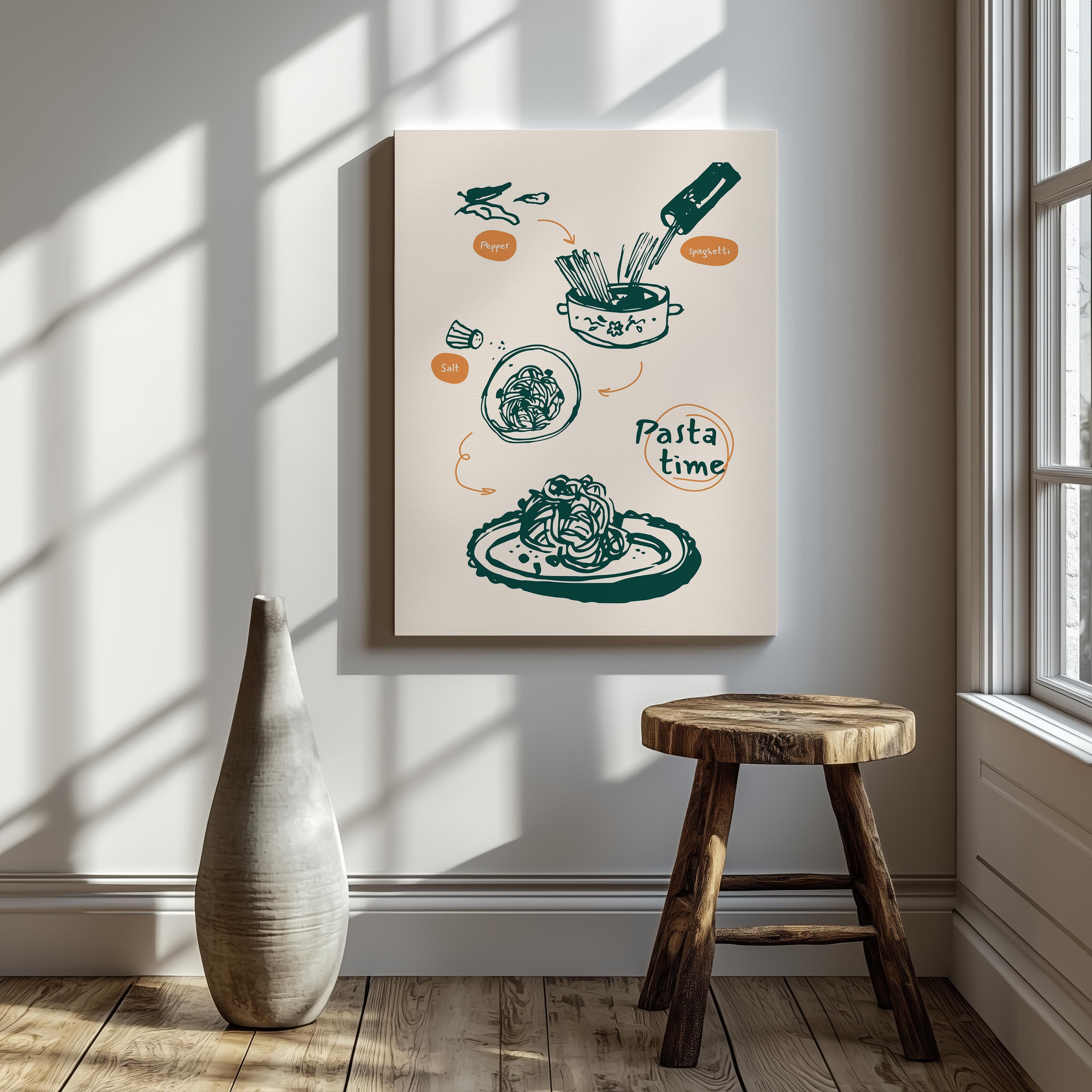 Spaghetti Pasta Recipe Kitchen Food - Framed Canvas Wall Art Print | House Prints