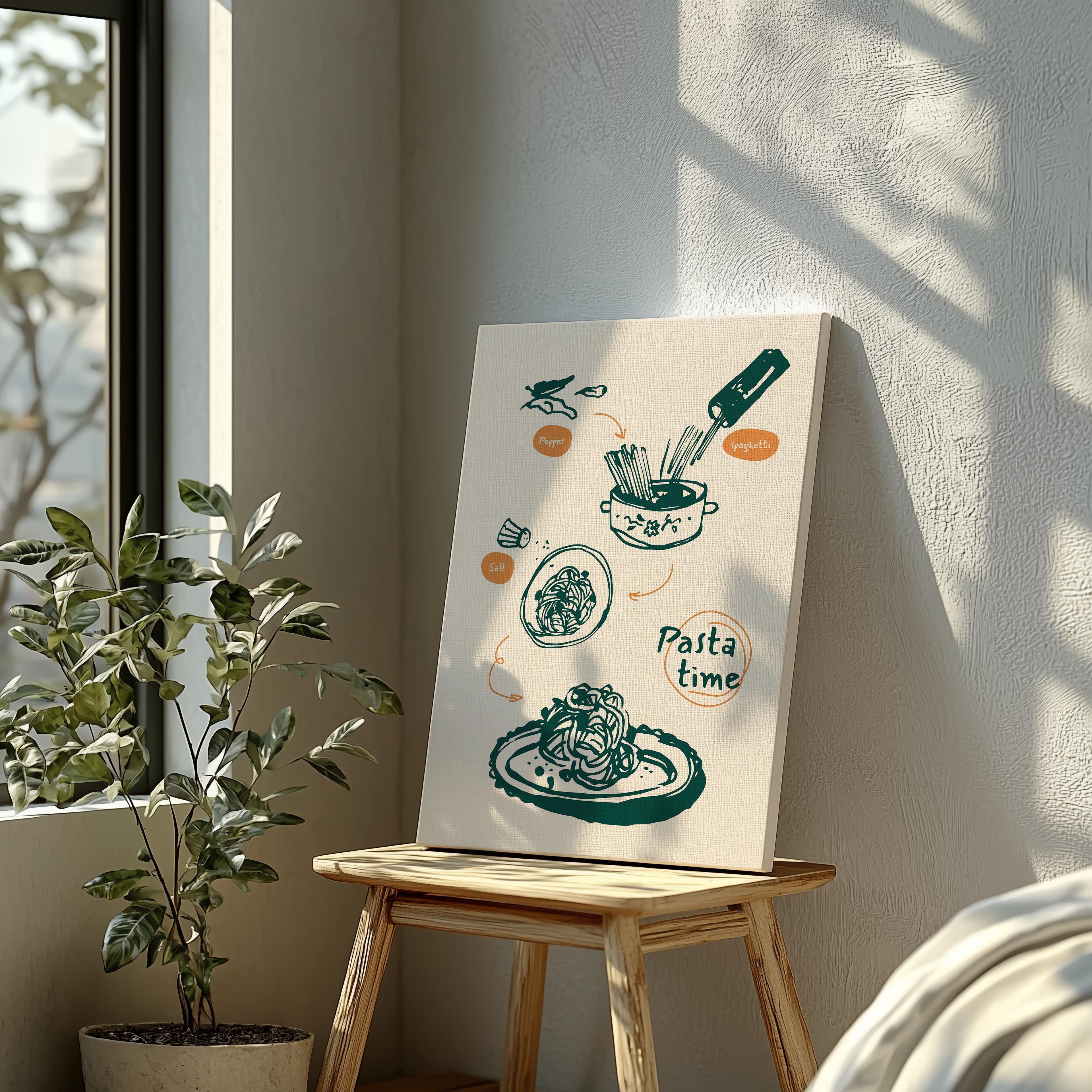 Spaghetti Pasta Recipe Kitchen Food - Framed Canvas Wall Art Print | House Prints