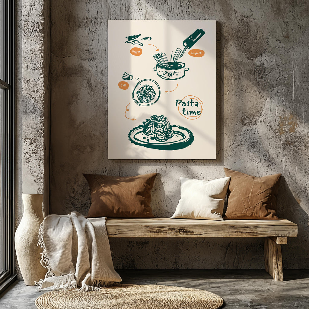 Spaghetti Pasta Recipe Kitchen Food - Framed Canvas Wall Art Print | House Prints