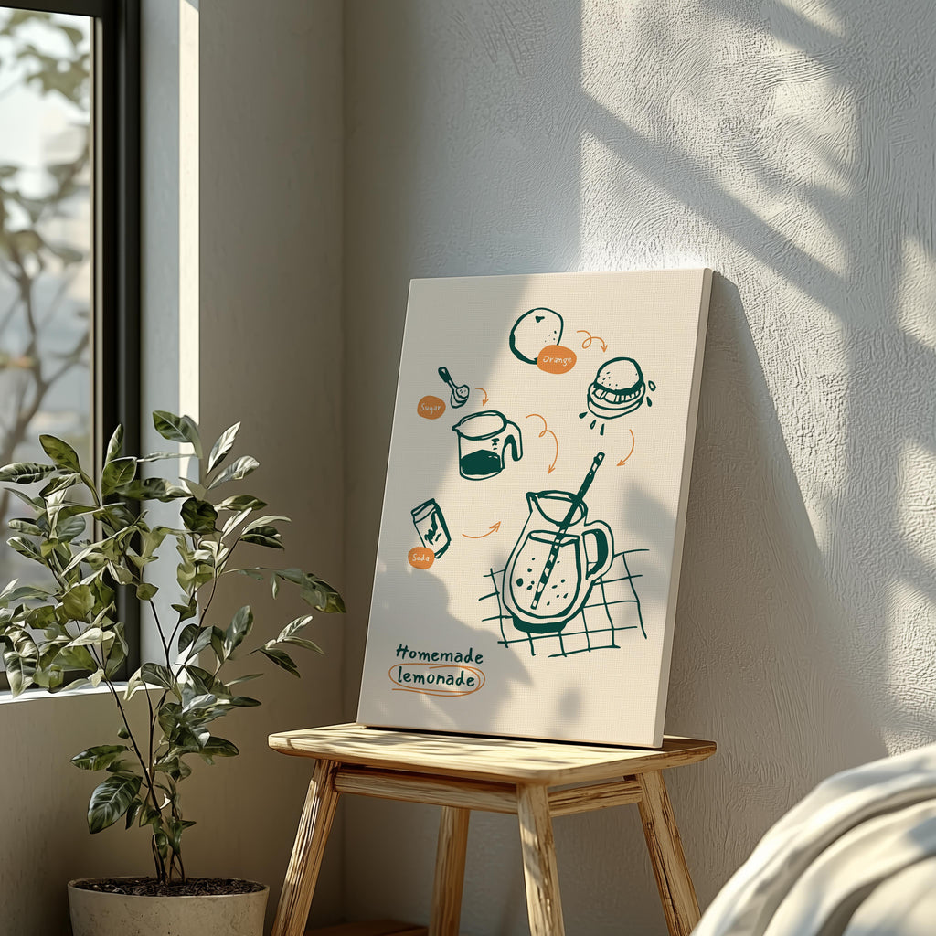 Homemade Lemonade Kitchen Recipe Ingredients - Framed Canvas Wall Art Print | House Prints