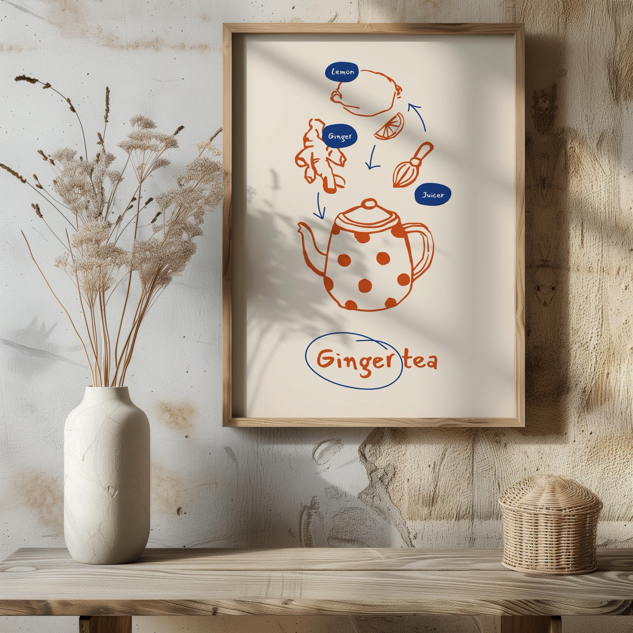 Ginger Tea Drink Recipe Ingredients Kitchen - Rolled Poster Wall Art Print | House Prints