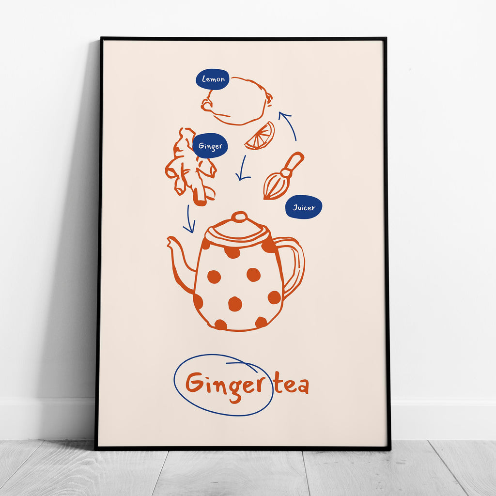 Ginger Tea Drink Recipe Ingredients Kitchen - Rolled Poster Wall Art Print | House Prints