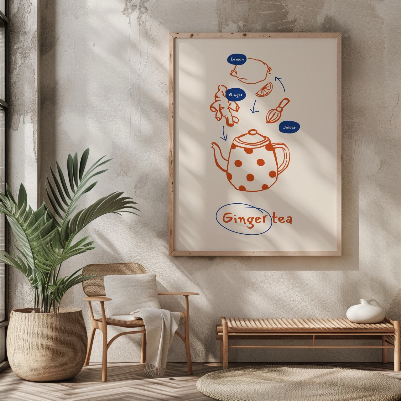 Ginger Tea Drink Recipe Ingredients Kitchen - Rolled Poster Wall Art Print | House Prints
