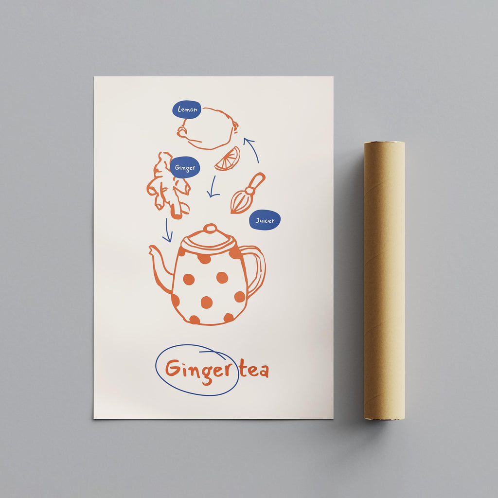 Ginger Tea Drink Recipe Ingredients Kitchen - Rolled Poster Wall Art Print | House Prints