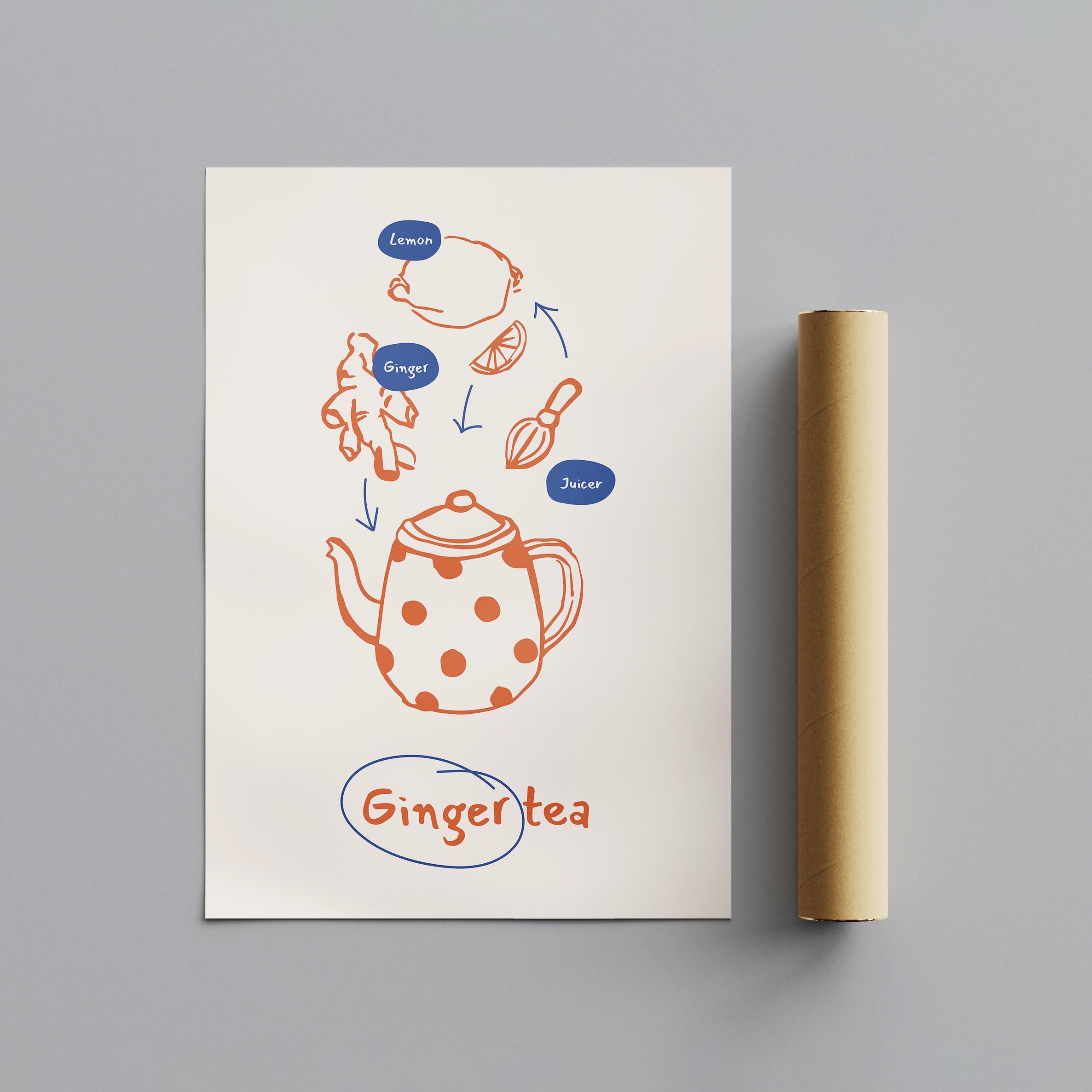Ginger Tea Drink Recipe Ingredients Kitchen - Rolled Poster Wall Art Print | House Prints
