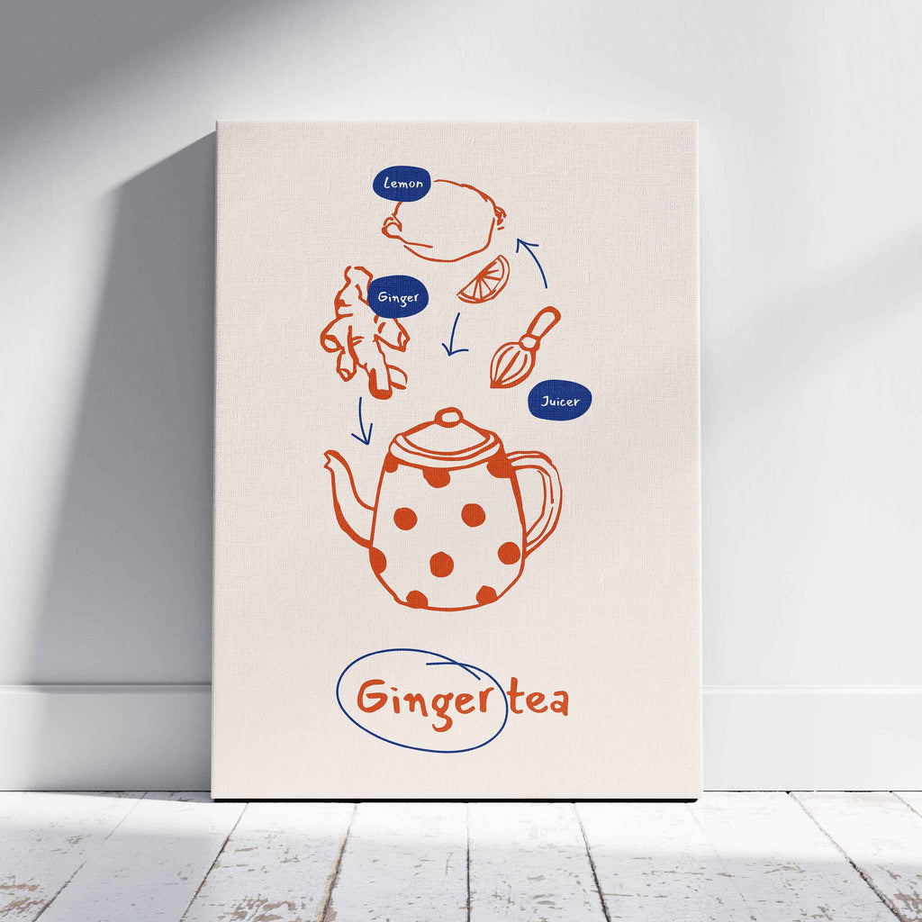 Ginger Tea Drink Recipe Ingredients Kitchen - Framed Canvas Wall Art Print | House Prints