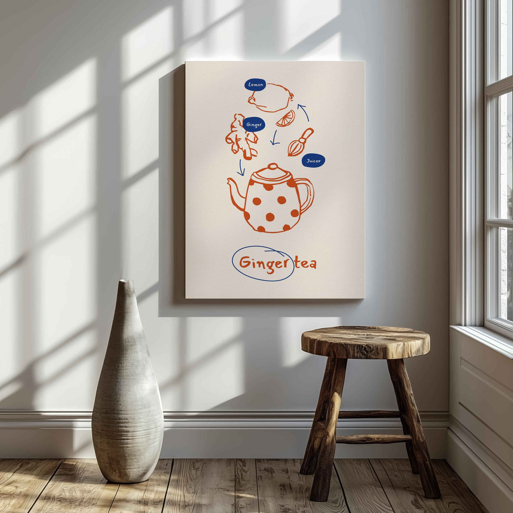 Ginger Tea Drink Recipe Ingredients Kitchen - Framed Canvas Wall Art Print | House Prints