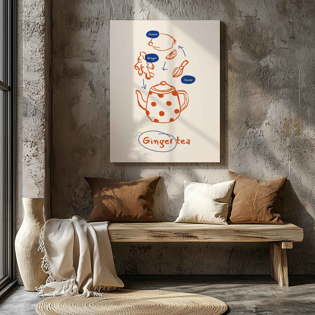 Ginger Tea Drink Recipe Ingredients Kitchen - Framed Canvas Wall Art Print | House Prints