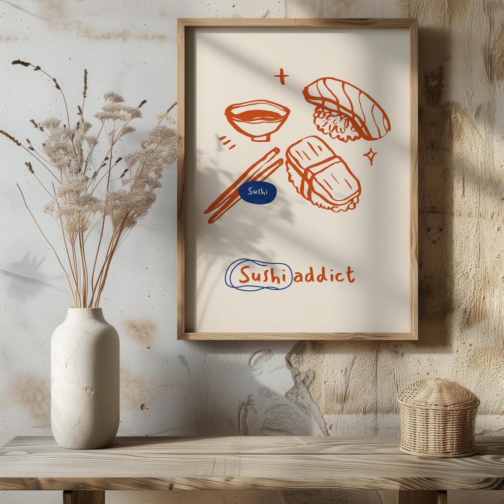 Orange Sushi Addict Kitchen Food - Rolled Poster Wall Art Print | House Prints